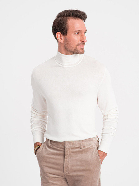 Ombre Clothing Krémový pánsky základný rolák Oblečenie Ombre