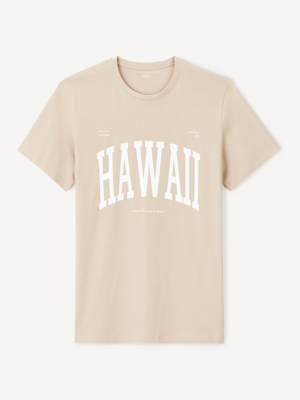 Celio Béžové pánske tričko Celio Jeville