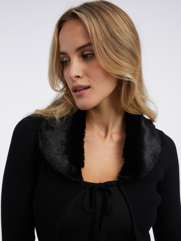 Orsay Čierny dámsky kardigán s umelou kožušinou ORSAY