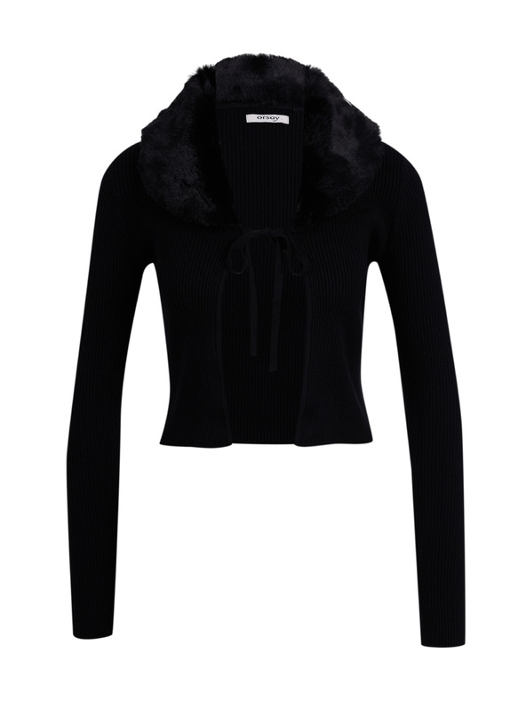 Orsay Čierny dámsky kardigán s umelou kožušinou ORSAY