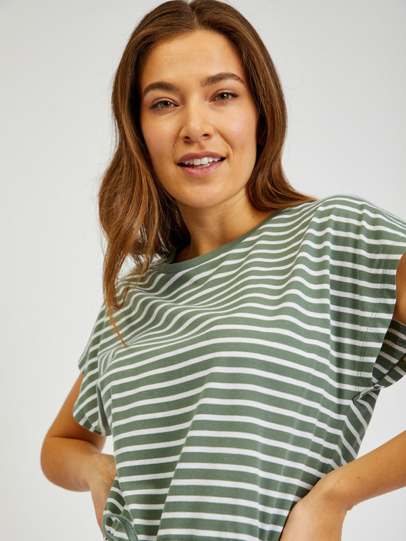 Sam 73 Bielo-zelené dámske pruhované šaty so zaväzovaním SAM73 Sagitta