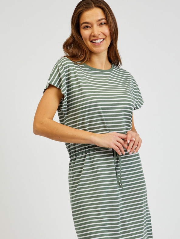 Sam 73 Bielo-zelené dámske pruhované šaty so zaväzovaním SAM73 Sagitta