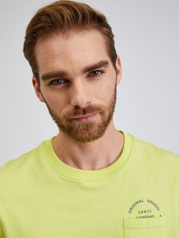 Sam 73 Žlté pánske bavlnené tričko s vreckom SAM73 Fenaklid