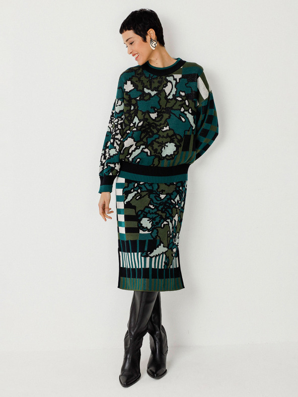 SKFK SKFK Suéter Larhun Zelený dámsky kvetinový sveter