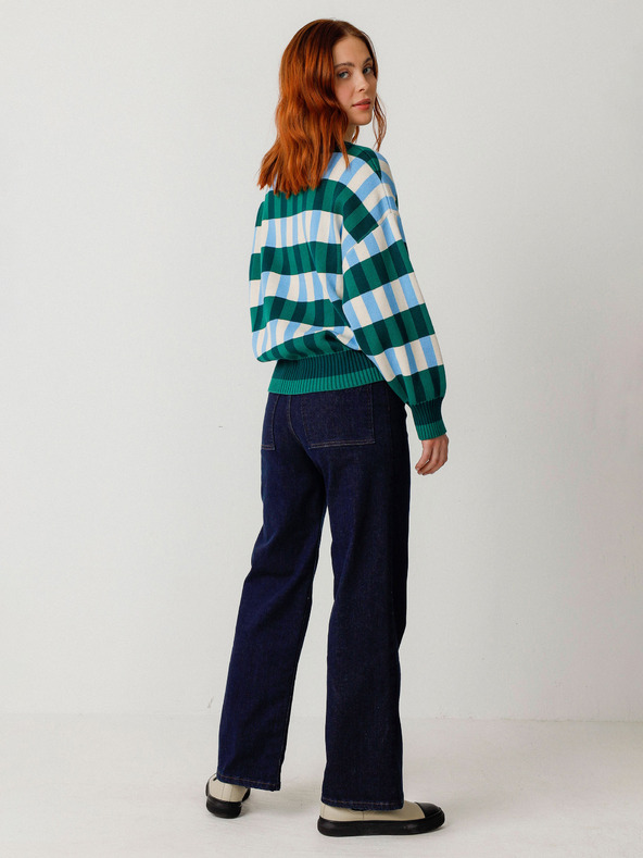 SKFK SKFK Suéter Larhun modro-zelený dámsky károvaný sveter
