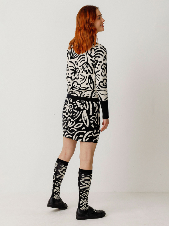 SKFK SKFK Suéter Dunixe Dámsky čierno-smetanový kvetovaný sveter