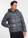 Ombre Clothing Grey Pánska prešívaná zimná bunda s kapucňou Ombre Oblečenie
