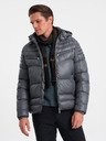 Ombre Clothing Grey Pánska prešívaná zimná bunda s kapucňou Ombre Oblečenie
