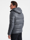Ombre Clothing Grey Pánska prešívaná zimná bunda s kapucňou Ombre Oblečenie