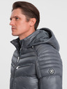 Ombre Clothing Grey Pánska prešívaná zimná bunda s kapucňou Ombre Oblečenie