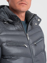 Ombre Clothing Grey Pánska prešívaná zimná bunda s kapucňou Ombre Oblečenie