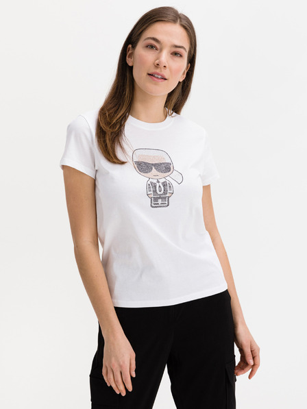 Karl Lagerfeld Biele dámske vzorované tričko KARL LAGERFELD