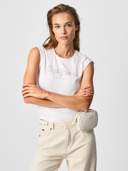 Pepe Jeans Biele dámske tričko s kamienkami Pepe Jeans Beatrice