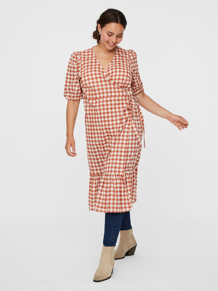 Vero Moda Curve Hnedé kockované zavinovacie šaty VERO MODA CURVE Tamitta
