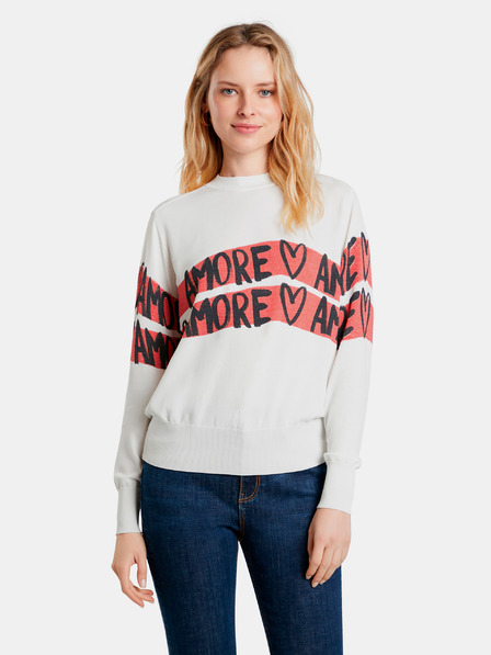 Desigual Biely dámsky sveter Desigual Amore Amore
