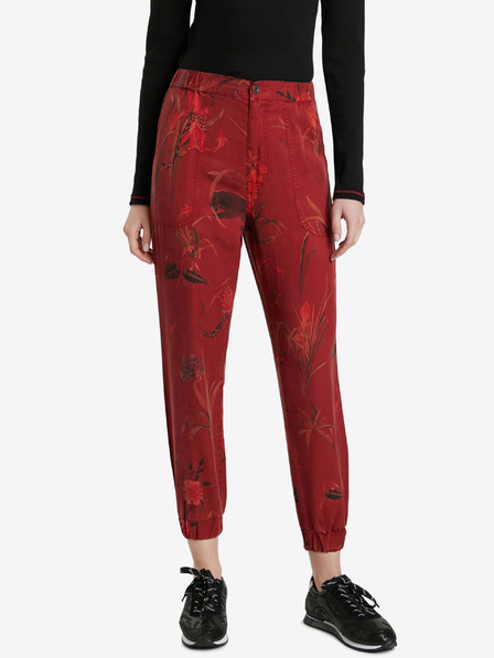 Desigual Červené dámske nohavice Desigual Cmotiger so vzorovaným strihom