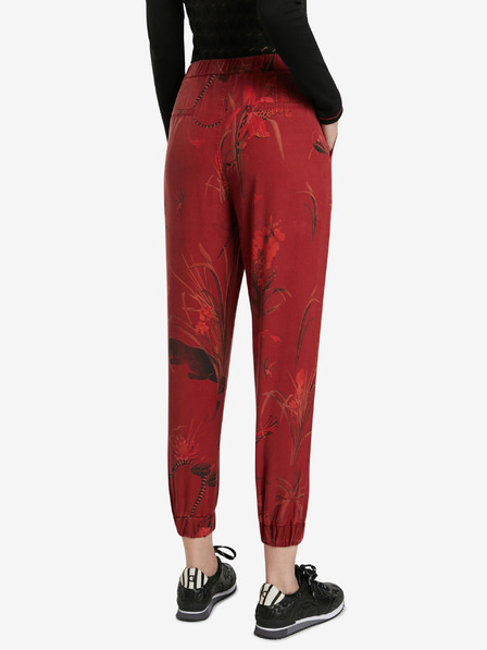 Desigual Červené dámske nohavice Desigual Cmotiger so vzorovaným strihom