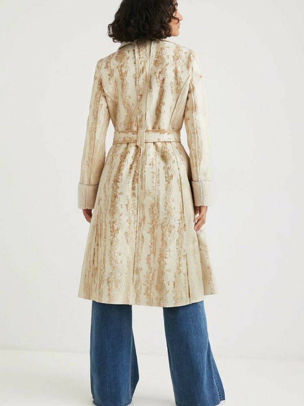 Desigual Béžový dámsky kabát Desigual Marvelous so vzorom
