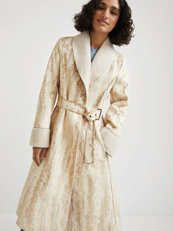 Desigual Béžový dámsky kabát Desigual Marvelous so vzorom
