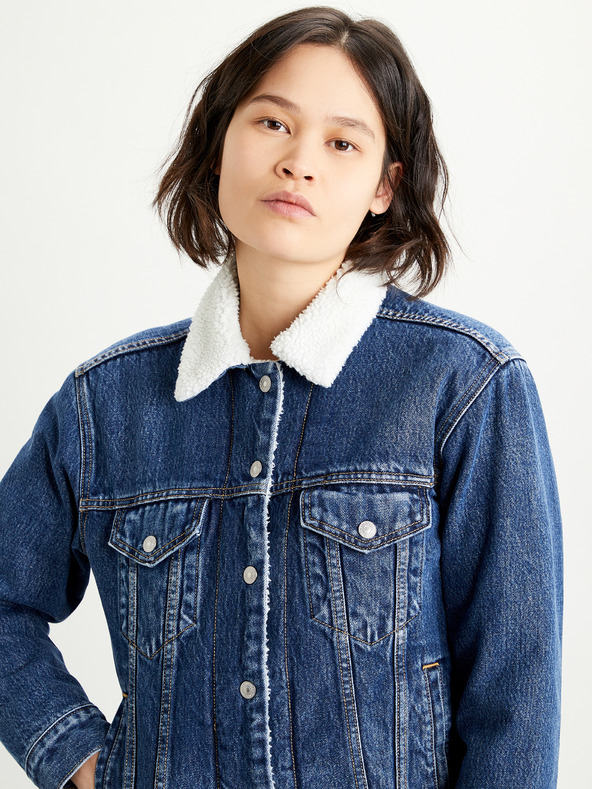 Levi's® Modrá dámska džínsová bunda Levi's® s umelou kožušinou