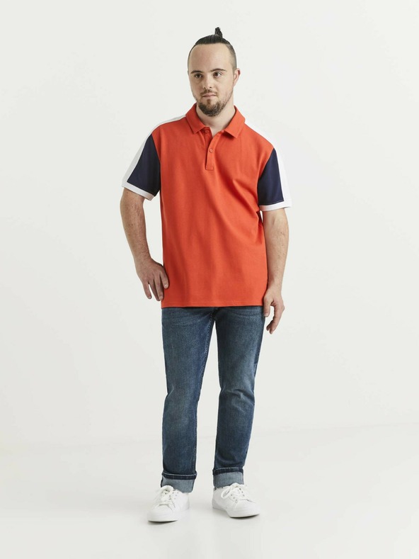 Celio Modro-oranžová pánska polokošeľa Celio