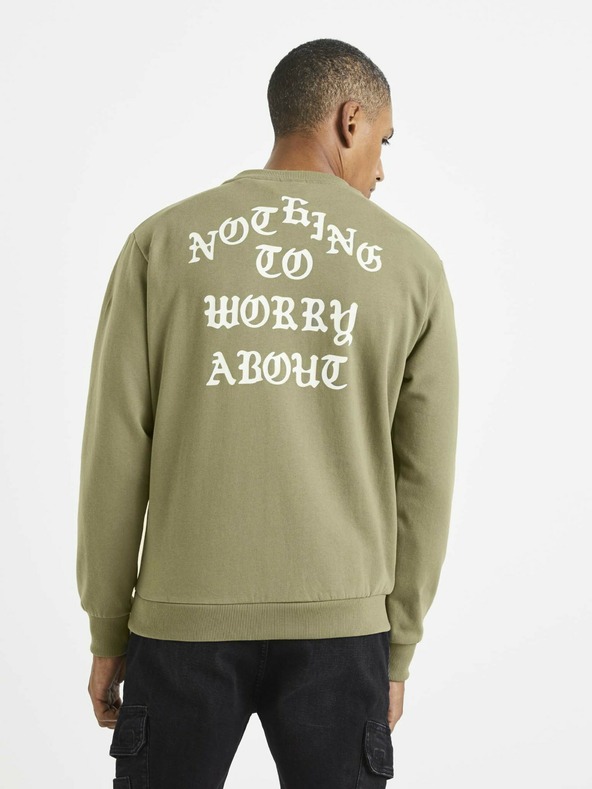 Celio Svetlozelená pánska mikina s nápisom Celio na chrbte