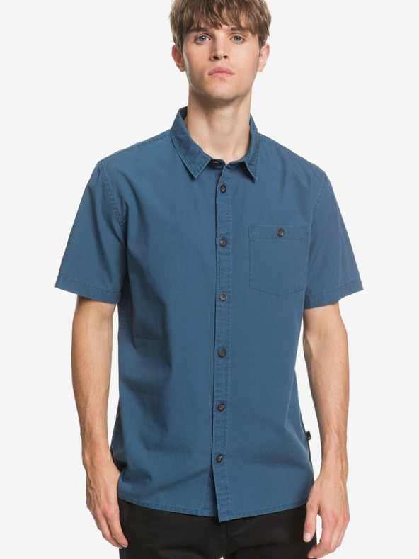 Quiksilver Modrá pánska košeľa s krátkym rukávom Quiksilver Taxer Wash