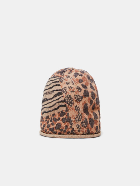 Desigual Hnedá dámska čiapka Desigual Animal Patch Gorro s leopardím vzorom