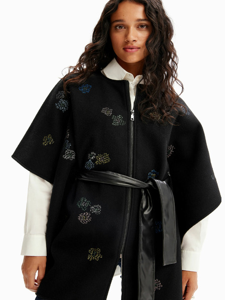 Desigual Čierne dámske vzorované pončo Desigual Threadflor Milan