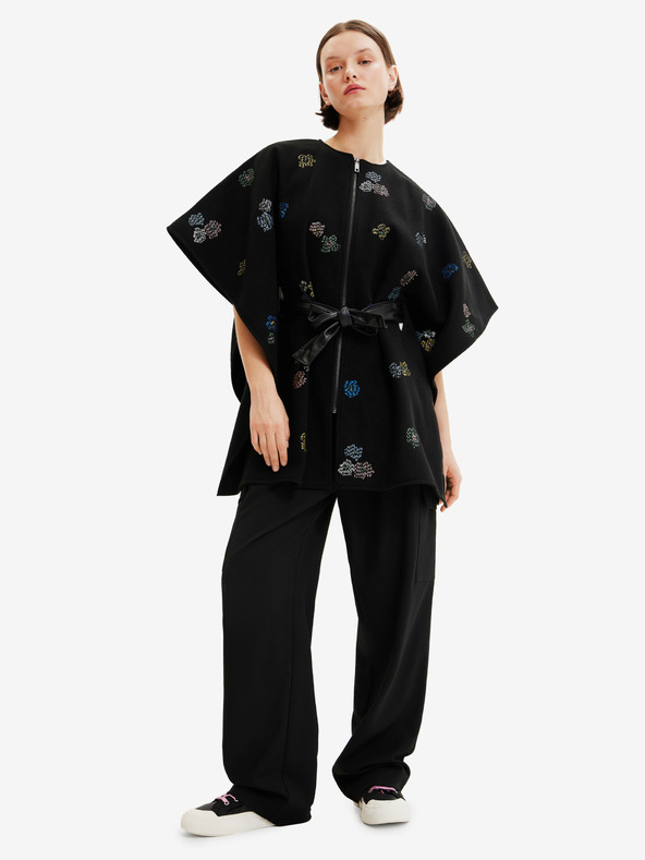 Desigual Čierne dámske vzorované pončo Desigual Threadflor Milan