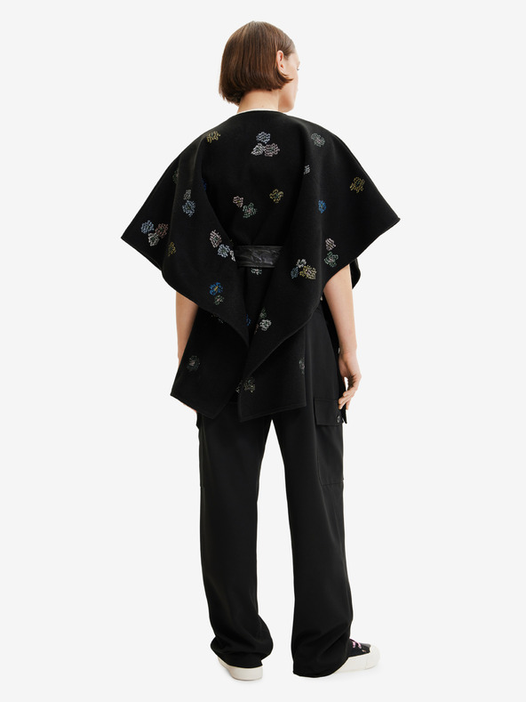Desigual Čierne dámske vzorované pončo Desigual Threadflor Milan