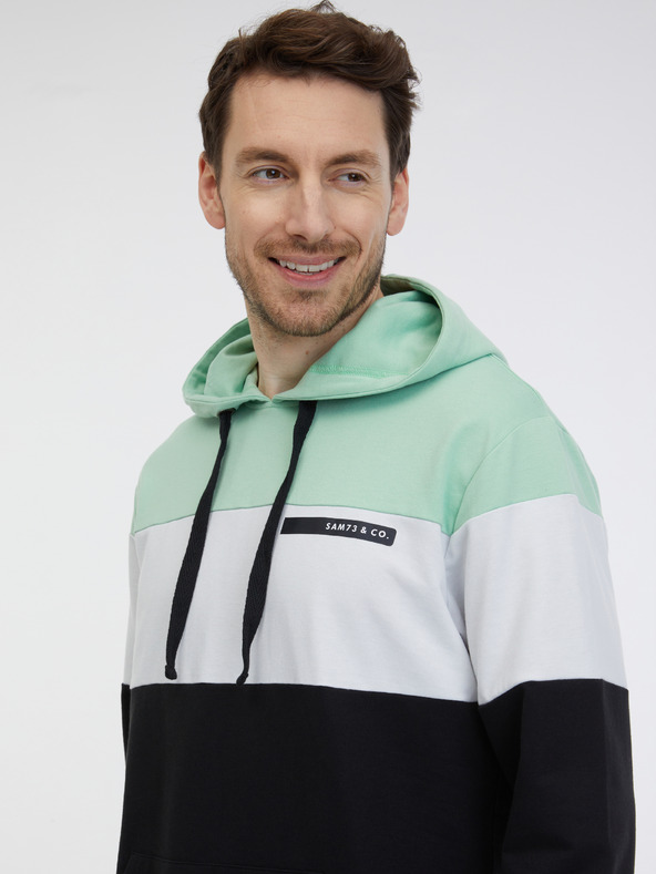Sam 73 Zeleno-čierna pánska mikina s kapucňou SAM 73 Gerado
