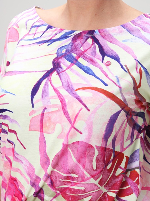 Loap Zeleno-ružové dámske letné šaty s tropickým vzorom LOAP ANUMA