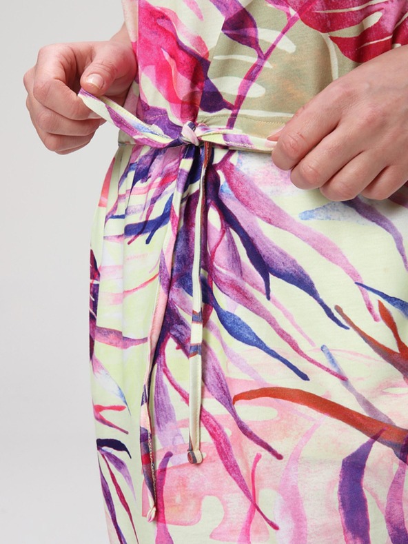 Loap Zeleno-ružové dámske letné šaty s tropickým vzorom LOAP ANUMA