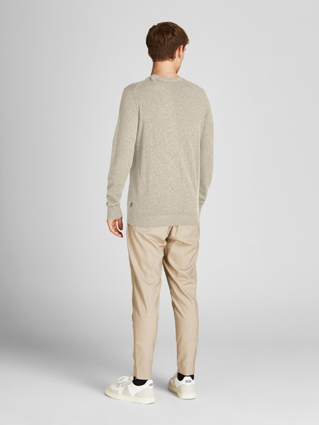 Jack & Jones Béžový pánsky žíhaný základný sveter Jack & Jones Emil