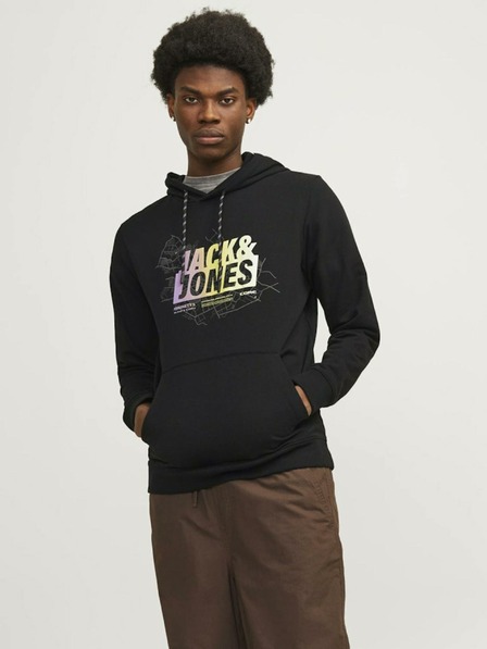 Jack & Jones Čierna pánska mikina s kapucňou Jack & Jones Map