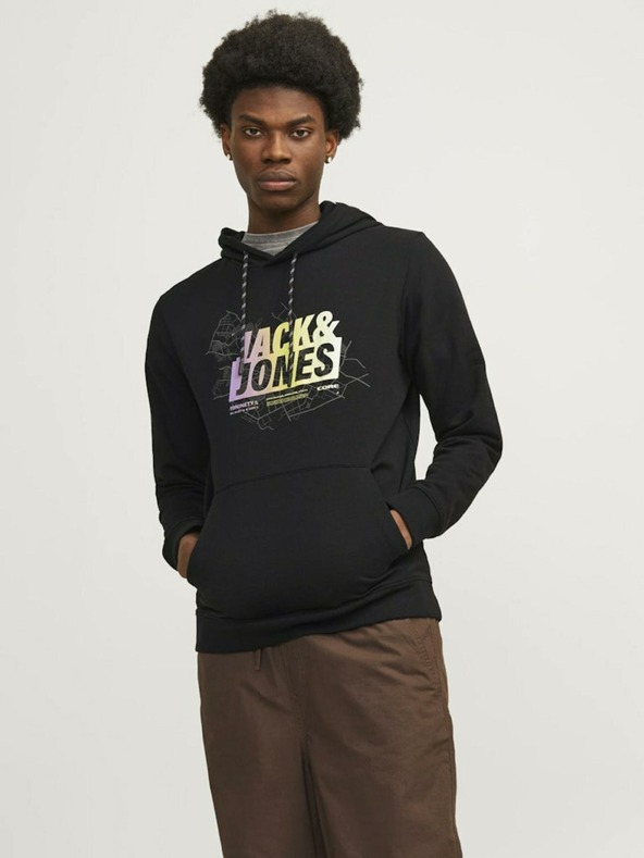 Jack & Jones Čierna pánska mikina s kapucňou Jack & Jones Map