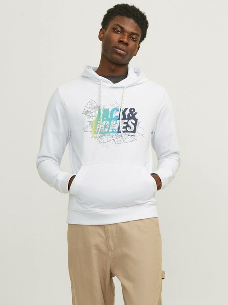 Jack & Jones Biela pánska mikina s kapucňou Jack & Jones Map