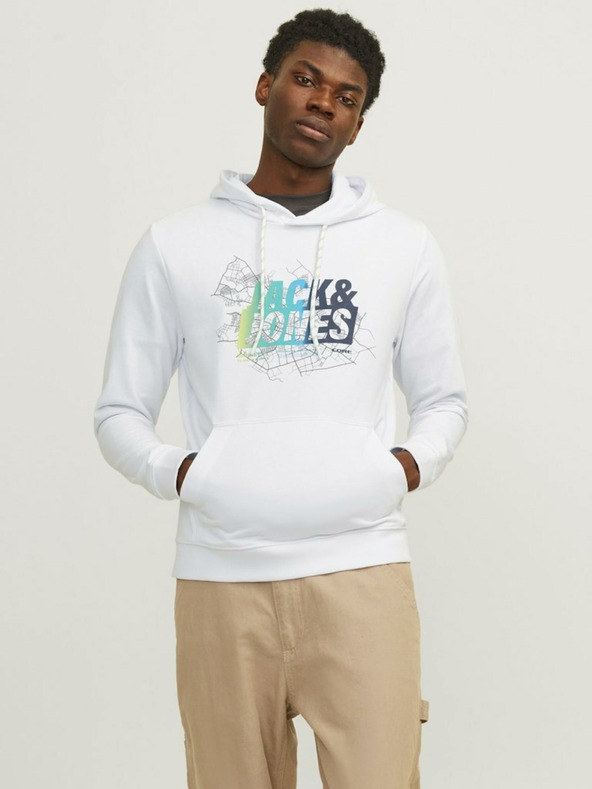 Jack & Jones Biela pánska mikina s kapucňou Jack & Jones Map
