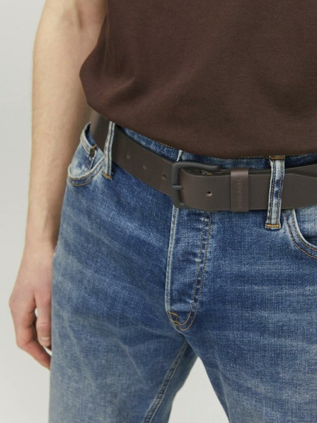 Jack & Jones Tmavohnedý pánsky kožený opasok Jack & Jones Roma