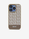 DKNY PU kožený zadný kryt Repeat Pattern Bottom Stripe MagSafe pre iPhone 15 Pro Max Brown DKNY