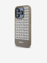 DKNY PU kožený zadný kryt Repeat Pattern Bottom Stripe MagSafe pre iPhone 15 Pro Max Brown DKNY