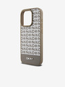 DKNY PU kožený zadný kryt Repeat Pattern Bottom Stripe MagSafe pre iPhone 15 Pro Max Brown DKNY