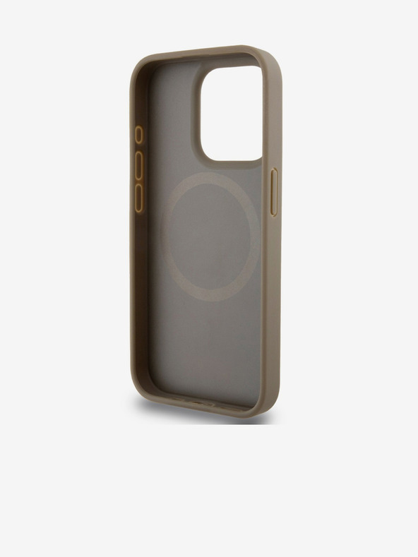 DKNY PU kožený zadný kryt Repeat Pattern Bottom Stripe MagSafe pre iPhone 15 Pro Max Brown DKNY