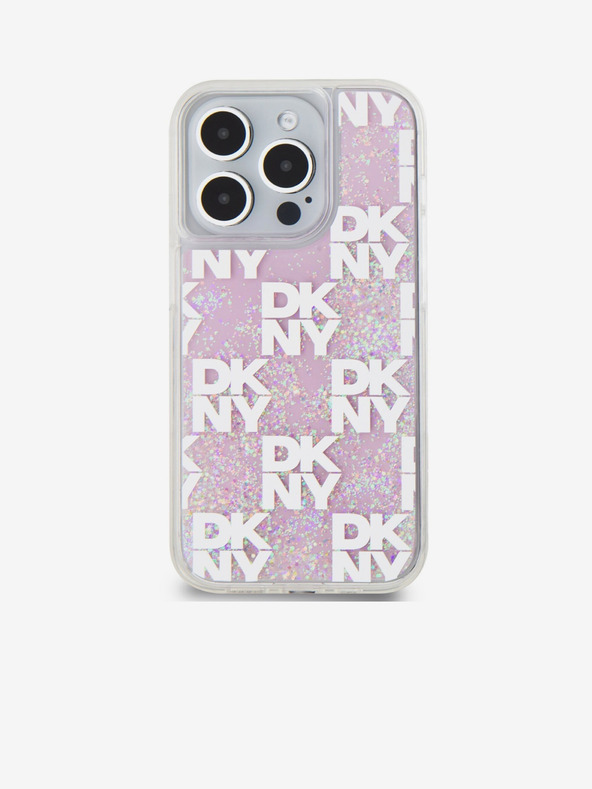 DKNY Liquid Glitter Checkered Pattern Zadný kryt pre iPhone 15 Pro ružový DKNY