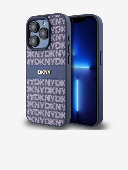 DKNY PU kožený zadný kryt s opakujúcim sa vzorom Tonal Stripe pre iPhone 15 Pro Blue DKNY