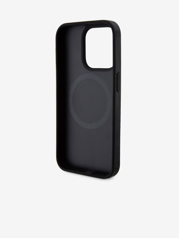 DKNY PU kožený zadný kryt Repeat Pattern Bottom Stripe MagSafe pre iPhone 15 Pro Max Black DKNY