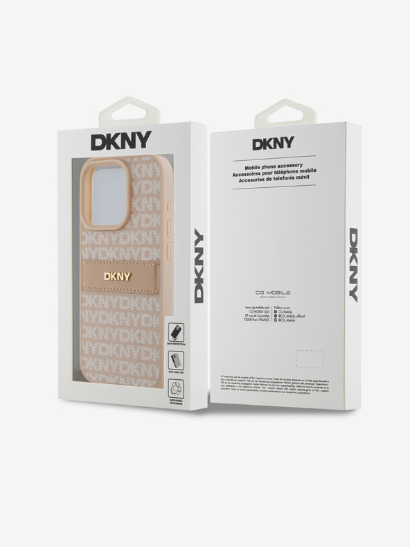 DKNY PU kožený zadný kryt Repeat Pattern Tonal Stripe pre iPhone 15 Pro Pink DKNY