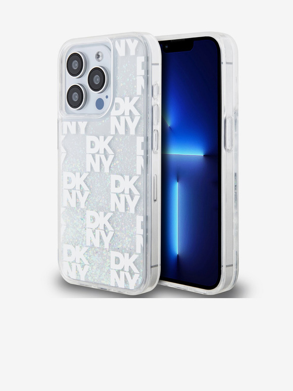 DKNY Liquid Glitter Checkered Pattern Zadný kryt pre iPhone 15 Pro Transparent DKNY