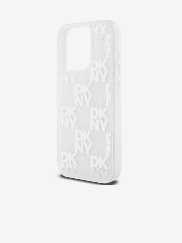 DKNY Liquid Glitter Checkered Pattern Zadný kryt pre iPhone 15 Pro Transparent DKNY